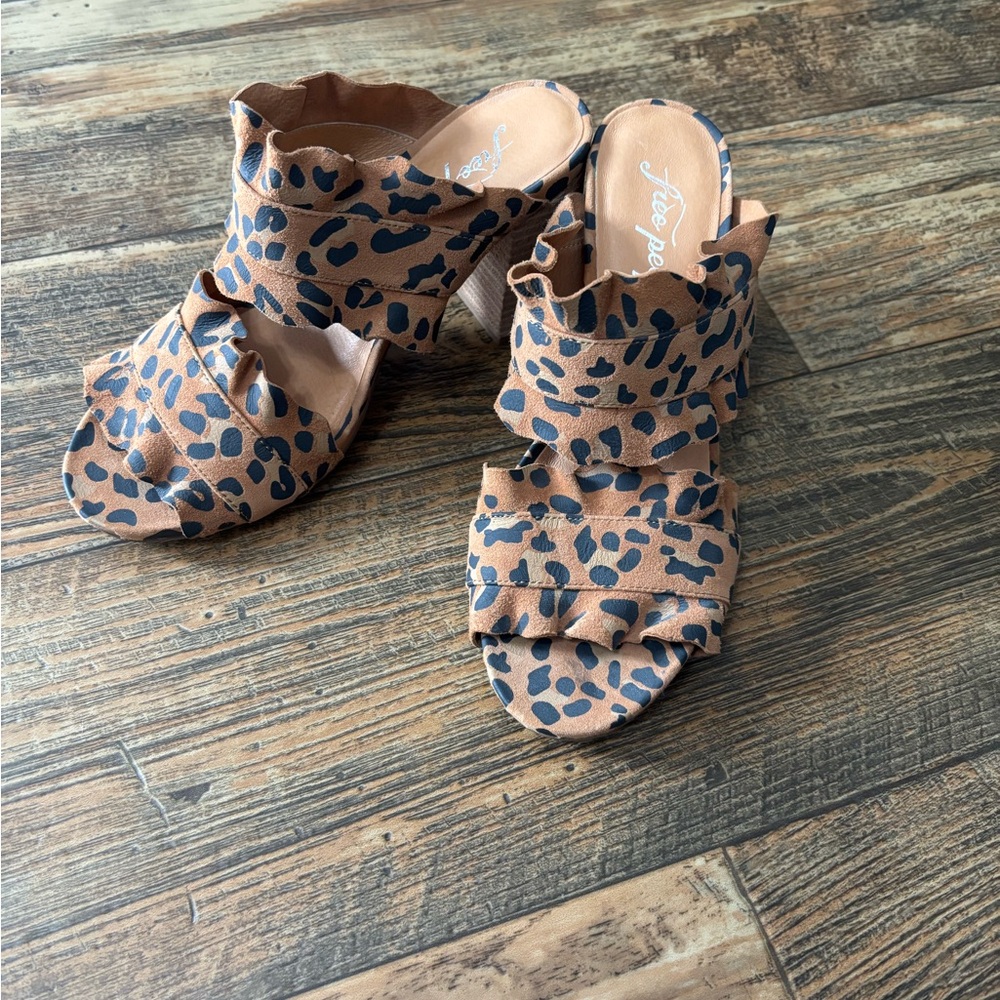 Free People Tan Leopard Ruffle Heels